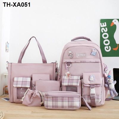 Five-piece schoolbag female 2023 new large-capacity junior high school student girl backpack campus primary