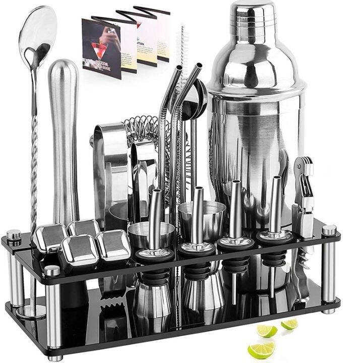 bartender-kit-23-piece-cocktail-shaker-set-of-stainless-steel-ice-grain-acrylic-stand-for-mixed-drinks-martini-bar-tools