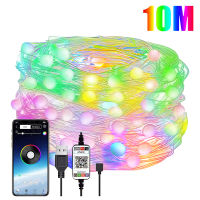 USB LED String Light App Control Music Sync String Lamp Waterproof Outdoor RGB Fairy Lights for Christmas Tree Decor Decoration