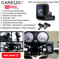 CAREUD M3T-TH รถจักรยานยนต์ไร้สาย TPMS จอแสดงผล LCD พลังงานแสงอาทิตย์รถจักรยานยนต์ TPMS พร้อมเซ็นเซอร์ภายใน 2 ตัวสำหรับ KTM Yamaha Kawasaki Honda Suzuki