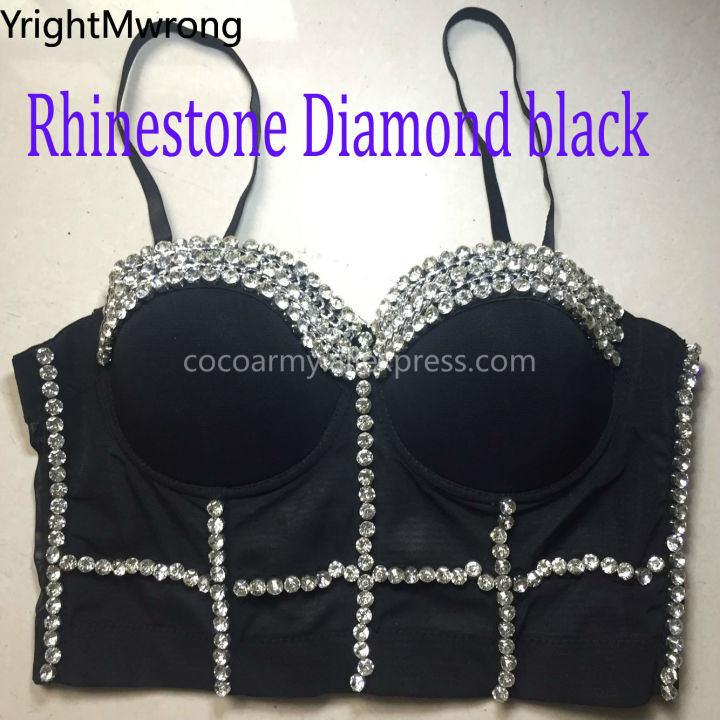 2021Ballroom Costume Stage Party Crystal Rhinestone Diamond Sequin Rivet Pearl Push Up Crop Top Corset Bras Punk Bustier Luxury Goth