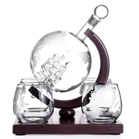 Whisky Decanter for Vodka Liquor Carafe Lead-free Whiskey Decanter Globe Set Elegant Wine Glass Sailboat Inner World Map Surface