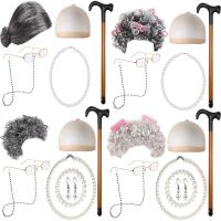 [COD] granny wig short curly hair grandpa inflatable cane middle-aged and elderly sketch dress up