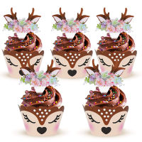 1224pcs การ์ตูน Sika Deer Cupcake wrapper Antlers กระดาษเค้ก toppers Merry Christmas Xmas ปีใหม่วันเกิด PARTY ตกแต่ง