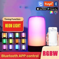 Tuya Bluetooth APP Night Light RGBW Colorful Dimmable Small Table Lamp Neon Melody Music Ambient Light LED Bedside Table Lamps Night Lights