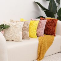 Solid Color Handmade Patchwork Cushion Cover Velvet 3D Leaves Throw Pillow Covers Living Room Sofa Bedroom Cushion Cover