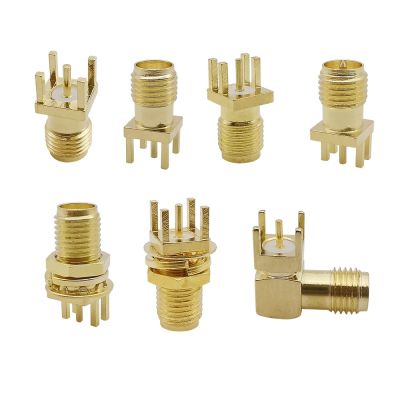 Brass SMA Female / RP-SMA Female Adapter Solder Edge PCB Mount Straight Right Angle RF Coaxial Plug Socket Connector Gold-plated Electrical Connectors