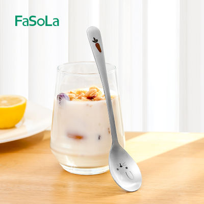 FaSoLa 3PCS 304 Stainless Steel Printing Lovely Tablespoons Teaspoons Coffee Tea Dessert Spoon Dinnerware Kit Dinner Set