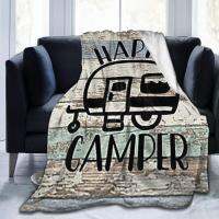 【CW】☋۞▤  Door Happy Camper Microfiber Fuzzy Blanket Throw Soft Adult Boy Kids Toddler