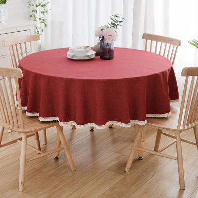 （HOT) ผ้าปูโต๊ะกลมสีแดงผ้าปูโต๊ะผ้าผ้าฝ้ายและผ้าลินินงานแต่งงานงานแต่งงานปีใหม่ผ้าปูโต๊ะผ้าปูโต๊ะทรงกลม
