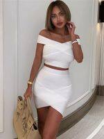 【YF】 Free Shipping New Summer Dress Women 2022 Sexy Off the shoulder 2 Pieces White Bandage Elegant Party Vestido