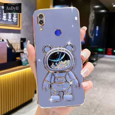 AnDyH Phone Case For Xiaomi Redmi Note 7/Redmi Note 7 Pro/Redmi Note 7S 6D Straight Edge PlatingQuicksand Astronauts space Bracket Soft Luxury High Quality New Protection Design