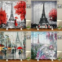 2 Paris Tower Paris Landscape Shower Curtain ผ้าม่านอ่างอาบน้ำอาบน้ำผ้าม่านห้องน้ำโพลิเอสเตอร์กันน้ำ180*180Cm