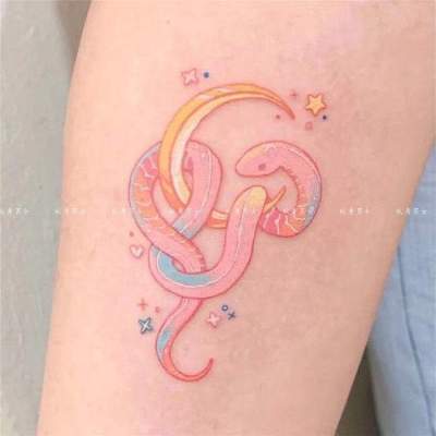 Colorful Moon Snake Tattoo Sticker Cool Girl Arm Clavicle Waterproof Tattoo Sticker