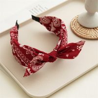 Ethnic Style Cashew Flower Print Bow Hairbands Rabbit Ears Headband Women Cross-knotted Ears Head Hoop Turban Hair Accessories