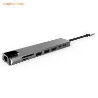 Magicalhour^^ 8-in-1 ตัวแปลงการ์ดรีดเดอร์ Type-C USB-C เป็น HDMI USB 3.0 PD คุณภาพสูง สําหรับโน้ตบุ๊ก