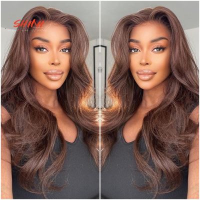 ช็อกโกแลต Deep Brown Lace Front Wig Body Wave Wigs For Woman Pre Plucked Natural Hairline 22 Good Quality Transparent Lace