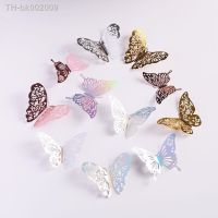 ♦ 12 Pcs Colorful Silver 3D Hollow Butterfly Wall Sticker Wedding Decorations Living Room Home Decor Butterflies Decal Stickers