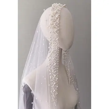 Pearl Trim Edge Chiffon Organza or English Net 1 Tier Chapel Veil