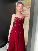 Golf Gear Toast Wear Bridal 2021 Slim Birthday Banquet Wine Red Suspender Evening Dress Temperament Can Wear Dresses for Normal Days