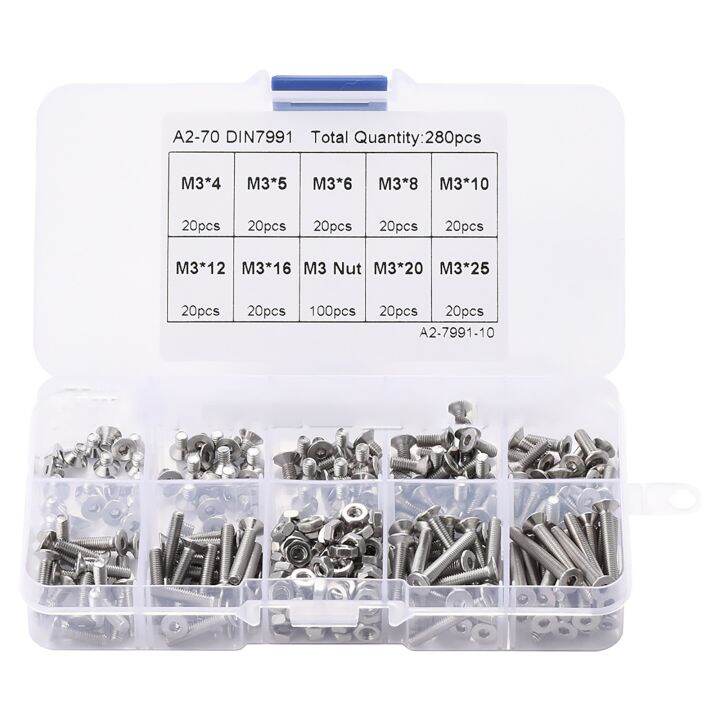 280-buah-set-kotak-sekrup-heksagonal-kepala-countersink-304-baja-tahan-karat-perdagangan-luar-negeri-mur-m3