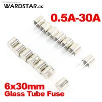 ▤☃◎ 10pcs Glass Tube Fuse 6x30mm 0.5A 1A 2A 3A 4A 5A 6A 7A 8A 10A 15A 20A 30A /250V Fast Quick Blow Fuses