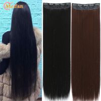 MEIFAN Long Synthetic Straight Natural Fake Hair Pieces 5-Clips In Hair Extension Heat Resistant Black Brown Natural Hairpiece Wig  Hair Extensions  P