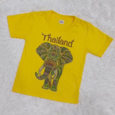 เสื้อยืดเด็กคอกลม เสื้อยืดคอตตอนสกรีนลายช้างไทยแลนด์  ( 1-12 ปี )