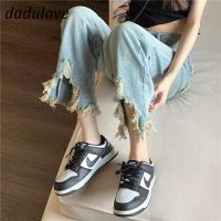 CDO DaDulove New Ins Ripped Raw Edge Jeans Loose High Waist Wide Leg Ninth Pants Fashion plus Size Womens Clothing