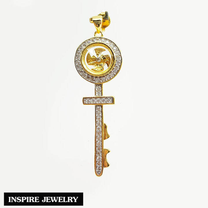 inspire-jewelry-จี้กังหันล้อมเพชร-รูปกุญแจ-งาน-design-นำโชค-แชกงหมิว-เสริมดวง-อายุยืน-ปราศจากภัยทั้งปวง-เงินทองไหลมาเทมา