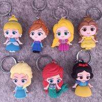 5PCS Snow Whites PVC ยางนุ่มพวงกุญแจ Mermaid Stripzels Belle Aurora Stereoscopic พวงกุญแจ PVC ของขวัญจี้6CM