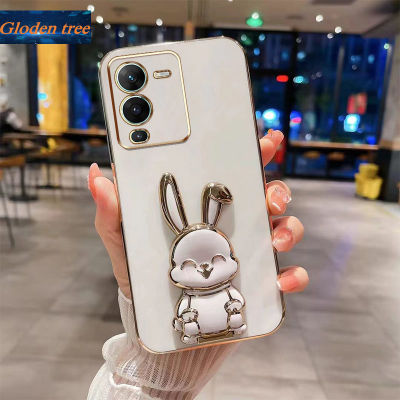 Andyh New Design For Vivo V25 Pro 5G Case Luxury 3D Stereo Stand Bracket Smile Rabbit Electroplating Smooth Phone Case Fashion Cute Soft Case