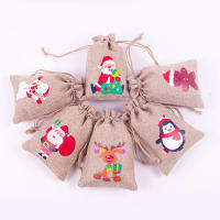 Festive Event Supplies Elk Design Cotton Linen Bags Christmas Drawstring Gift Bag Snowflake-themed Party Decorations Decorative Party Supplies