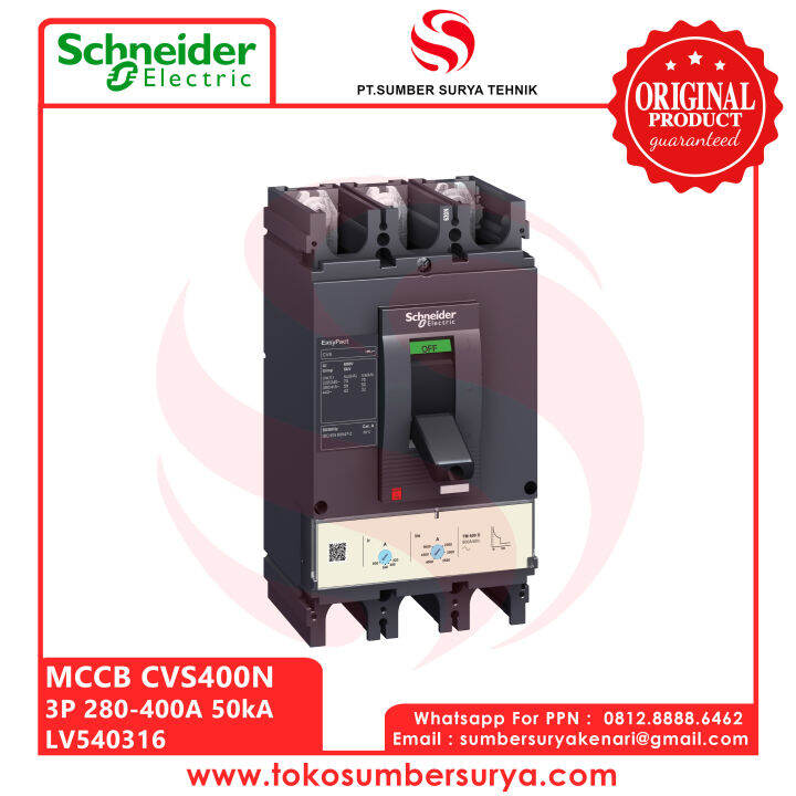 MCCB CVS400N 3P 280-400A 50kA Saklar Listrik ON OFF LV540316 SNI Asli ...