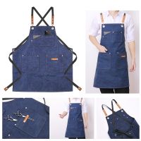 ◑✴ Canvas Kitchen Aprons For Cafes Grill Restaurant Bar Shop Home Sleeveless Aprons Woman Men Chef Work Apron