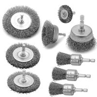 9PC Coarse Crimped Wire Wheel Cup Pen Brush Set for Drill,Carbon Steel Wire Brush with Hex Shank for Removing Paint