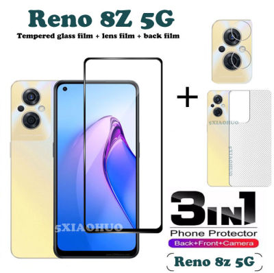 (3in1) สำหรับ OPPO Reno 8Z 8 Pro 5Gกรัมฟิล์มป้องกันกระจกนิรภัยแบบเต็มหน้าจอ + กล้องเลนส์ฟิล์มป้องกัน + ฟิล์มกลับ,สำหรับ Reno8 Z 5Gกรัมป้องกันหน้าจอ
