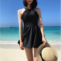 In stockPlus Size M-3XL Korean Skirt Swimwear Black y Backless Hollowed-out Swimsuit Beachwear