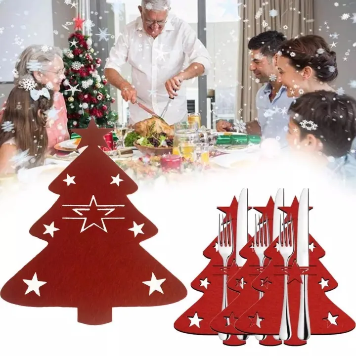 4Pcs/Set Cutlery Storage Bag Exquisite Christmas Tree Pattern Decoration  Dinning Table Forks Pockets Tableware Holder | Lazada