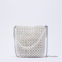 ZA New Pearl Beaded Bag White Beaded Fairy Portable Messenger Bags With Chain Female Purses And Handbags Cross Body Bag Woman