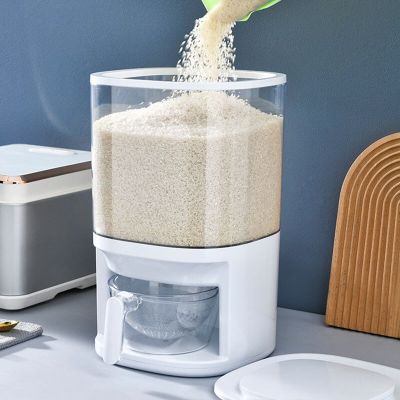 [ใหม่2023] ในครัวเรือนขนาดใหญ่ถังข้าวสารแผ่นปิดแบบโปร่งใสข้าวกล่องเก็บของ Moisture-Proof Grain Dispenser ชั้นวางของในครัว