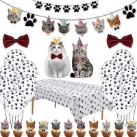 ✶☈ Cute Pet Cat Birthday Decorations Baby Shower Animals Pet Paper Plates Cups Napkins Table Cover Birthday Party Supplies
