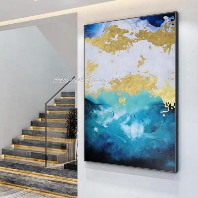 Golden Abstract Oil Painting On Canvas By Arthyx - Modern Wall Art For Living Room, Home Office Decoration