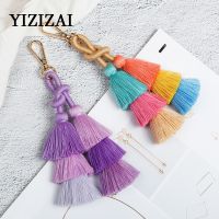 Handmade Braided Winding Tassel Keychain for Women Bag Pendant Car Hangings Colorful Spliced Keyring Christmas Gift Wholesale