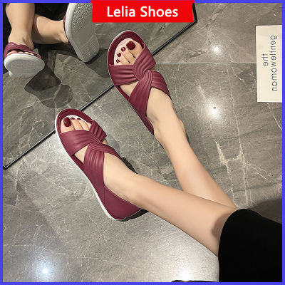 รองเท้าส้นเตี้ยสำหรับผู้หญิงสไตล์เกาหลีรองเท้าแตะชายหาด36-40สีดำสีม่วง