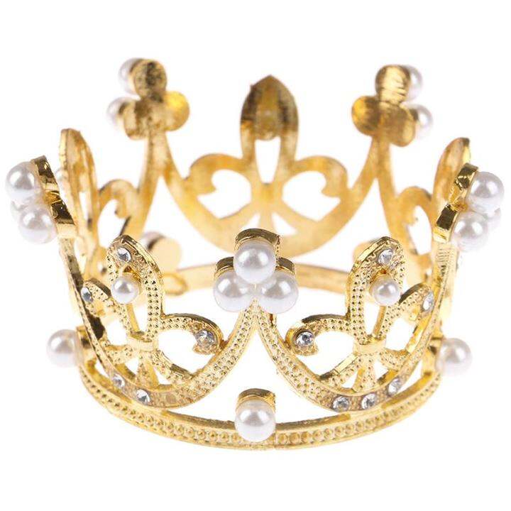 M&H Mini Gold Crown Princess Topper Crystal Pearl Tiara Hair Valentine ...