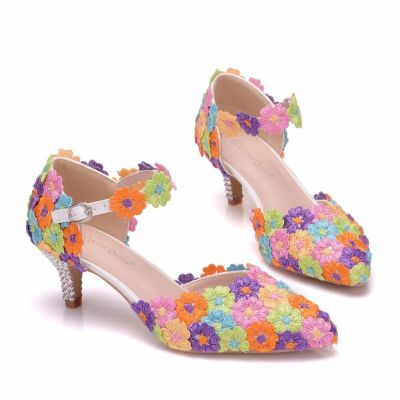 5 cm color lace cusp sandals with low with large yards short sandals women lace wedding shoes bride