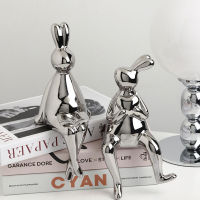 Shiny Rabbit Statue Simulation Rabbit Animal Art Sculpture Craftwork Home Cabinet Porch Office Decoration Accessories Ornament