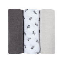 BEABA ชุดผ้าอ้อมอเนกประสงค์ 3 ชิ้น Pack of 3  Muslins Organic Cotton - Savanna Grey