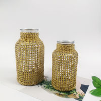 Handmade Straw Woven Glass Vase Creative Crafts Home Decoration Ornaments